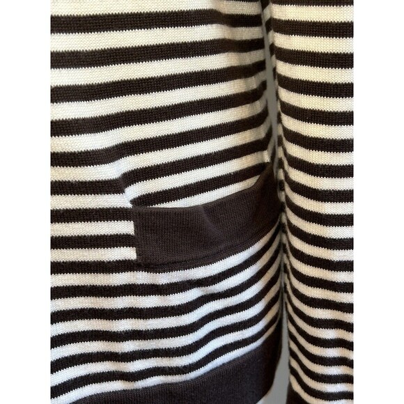 LAND’S END Brown/White Striped Knit Cardigan Button Up with Pockets Women’s L - Picture 4 of 8